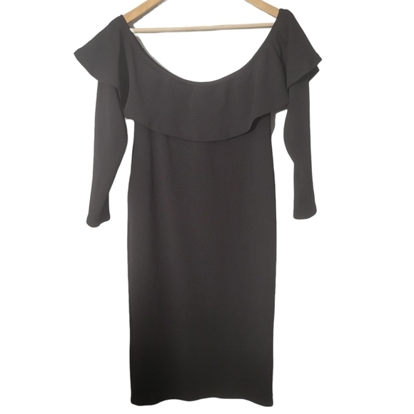 Rue 107 Black Ruffle Off the Shoulder Midi Dress NWT - Picture 1 of 9